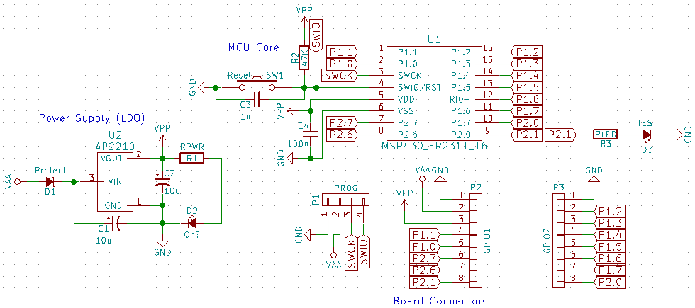 Simple MSP430FR2111 Circuit